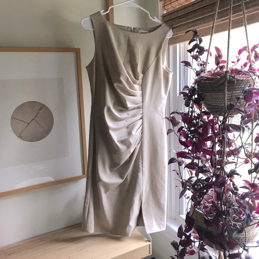 Calvin Klein Asymmetric Tan Dress